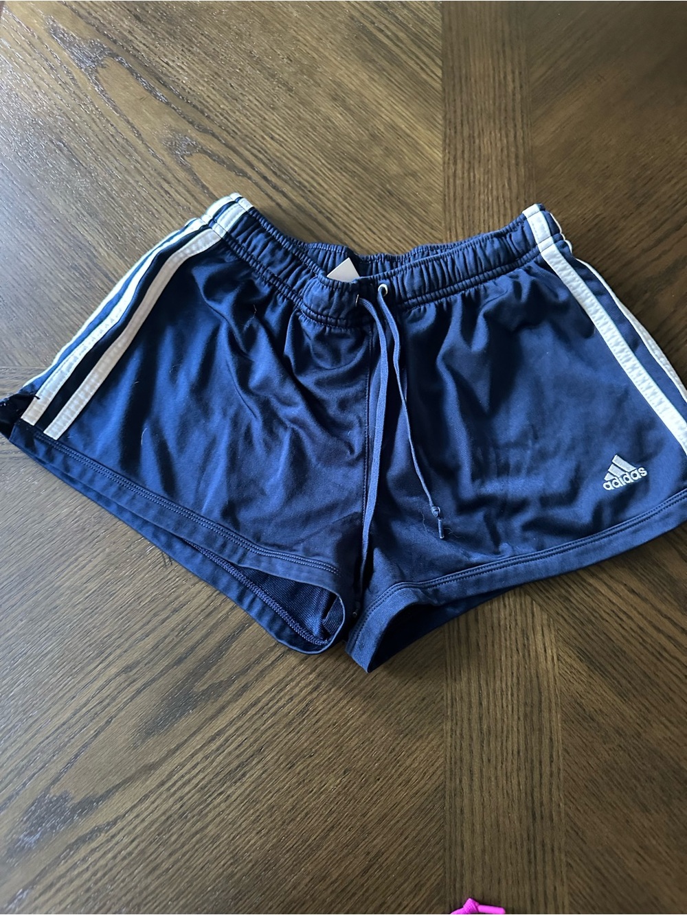 adidas Women's Navy Athletic Shorts with White Side Stripes
